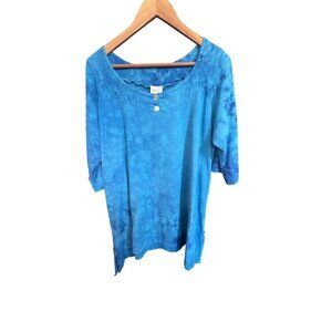 Oh My Gauze Blue Tie-Dye Womens Top S/M - 100% Cotton 3/4 Sleeve Button Detail